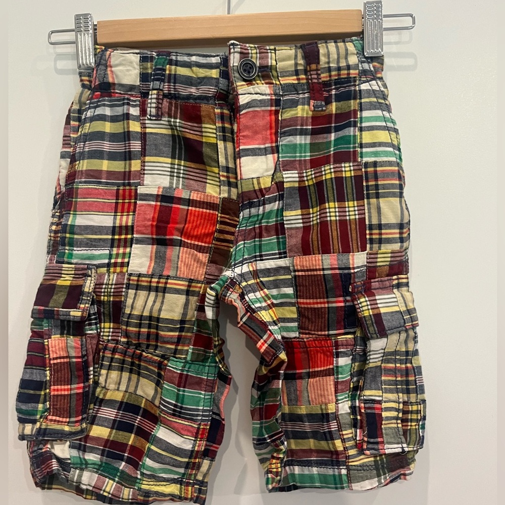 New without tags boys Gap plaid patchwork cargo shorts sz 5 w/ adjustable waist